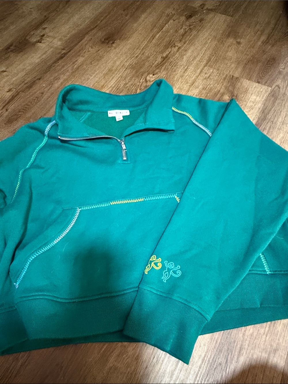 Roller Rabbit Teal Quarter-Zip Pullover with Embroidered Logo